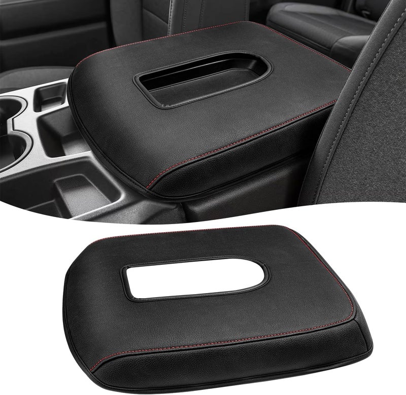 Eaglecover Center Console Cover for 2019-2026 Chevy Silverado & GMC Sierra 1500 2500 3500 HD Accessories, 40/20/40 Jump Seat, Vinyl Leather Arm Rest Protector, Anti-Scratch, Black Red Stitching - Image 1